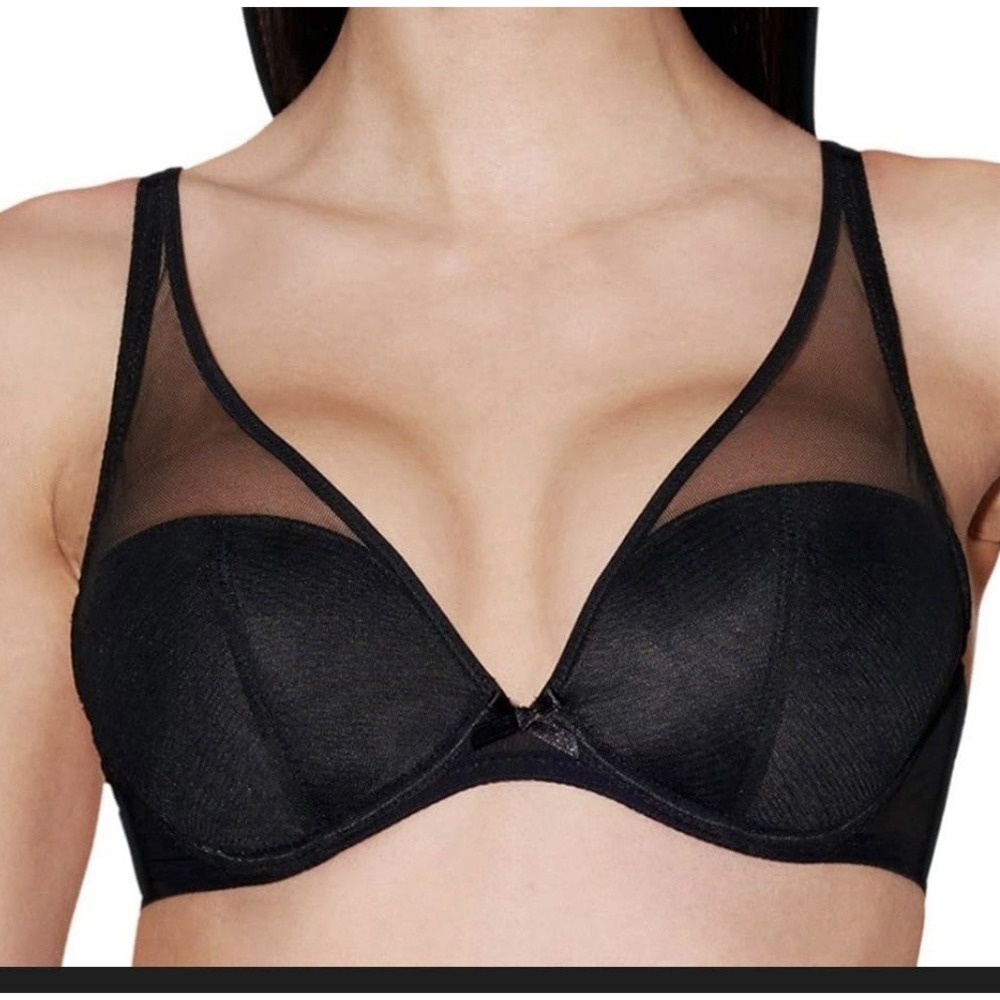 Aubade 36DDD Nudessence Comfort Triangle Plunge Bra Tulle Foam Cups UK 36E